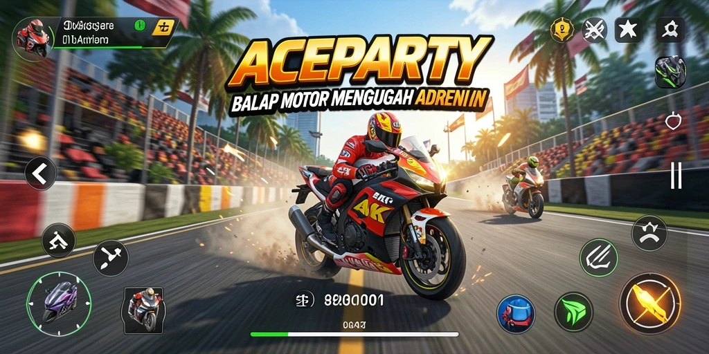 Tampilan gameplay balap motor yang mendebarkan di ACEPARTY.
