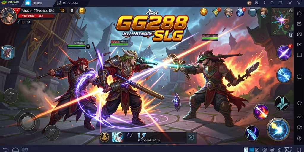 Tangkapan layar utama GG288 menampilkan pertempuran epik dan pembangunan strategis.