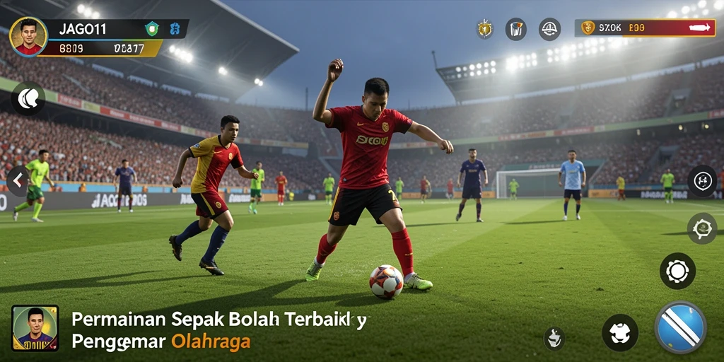 Tampilan gameplay JAGO11 yang penuh aksi sepak bola.