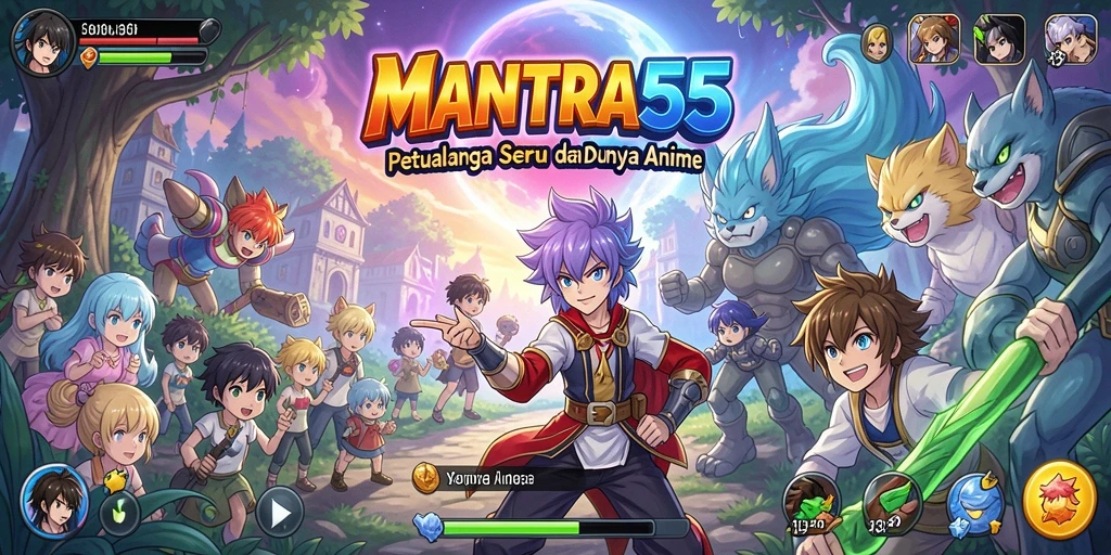Tangkapan layar gameplay MANTRA55 menampilkan karakter anime dalam pertempuran yang mendebarkan.
