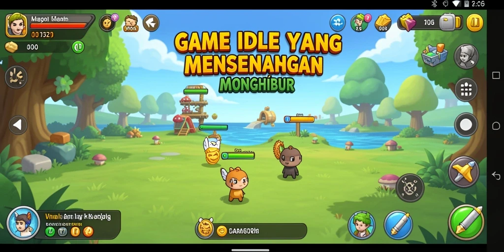 Screenshot gameplay N06 menunjukkan kemajuan karakter dalam mode Idle.