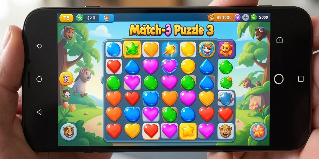 Tampilan gameplay seru dari permainan Match-3 T6.